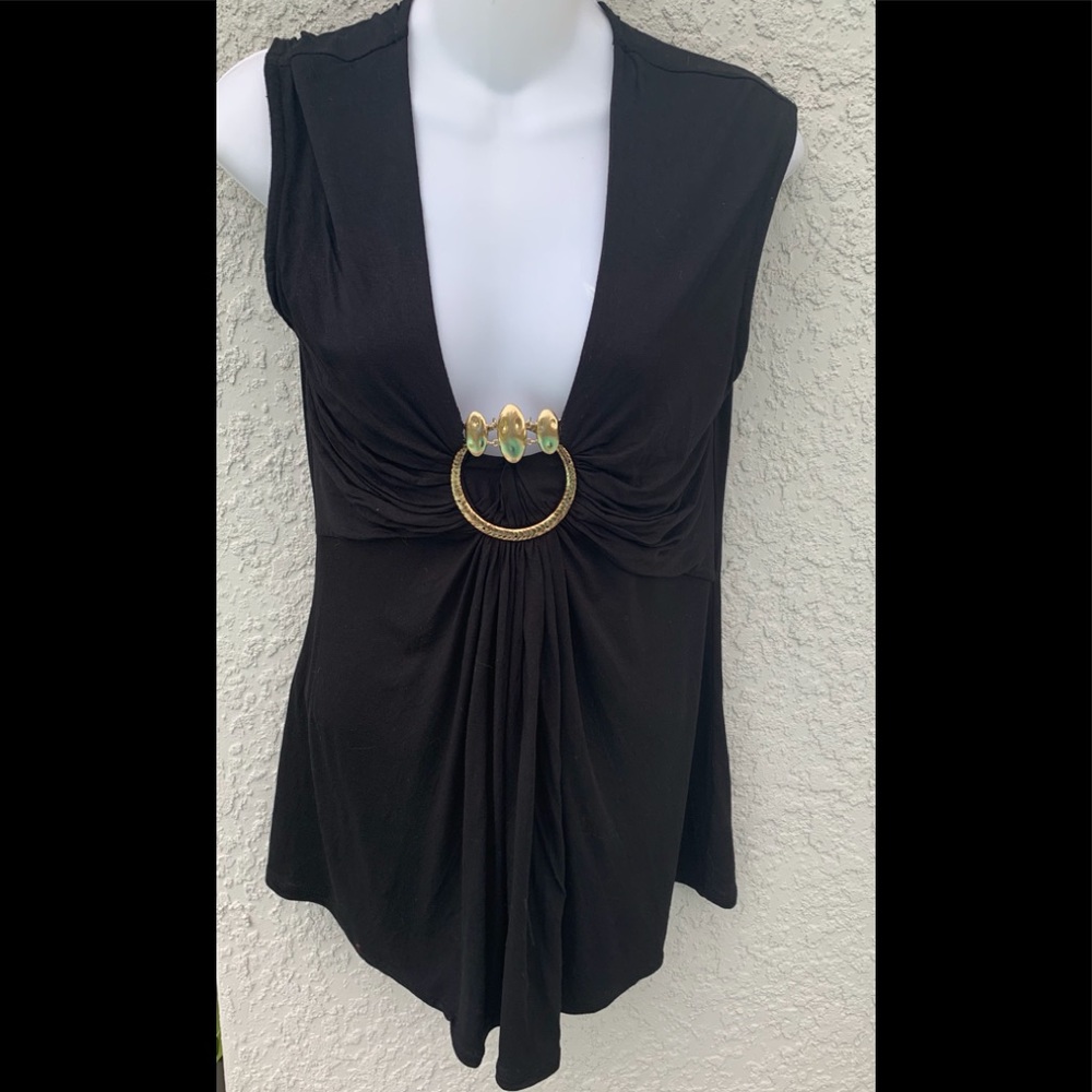 CACHE Womens Black Top Gold Accent Buckle (S)